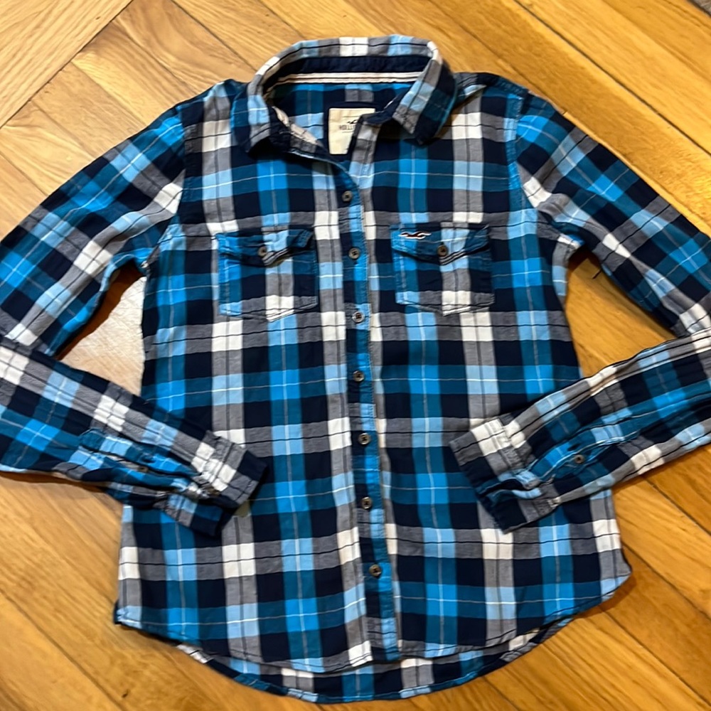 HOLLISTER Blue Plaid Flannel Shirt Women’s Small